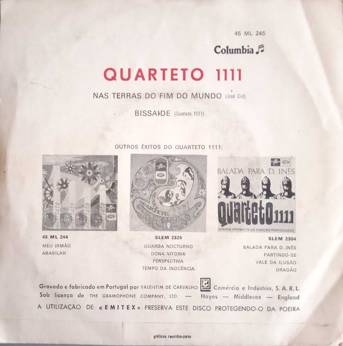 Quarteto 1111	- - - - -	Nas Terras do Fim do Mundo	- - - - -	Single