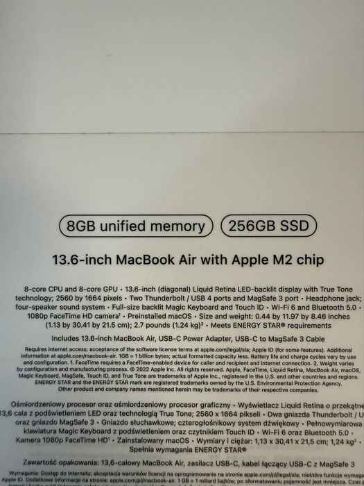 MacBook Air M2 13.6 cali