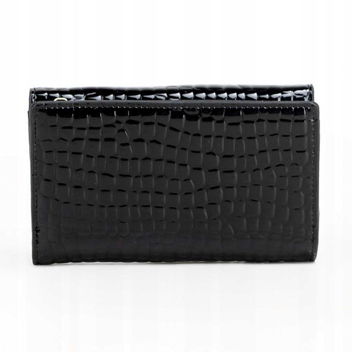 Portfel Damski MONNARI Czarny Lakierowany Skóra Naturalna Elegancki