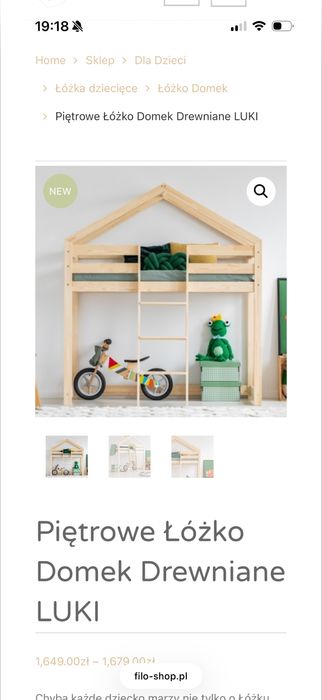 Łożko piętrowe domek 90cm x 200cm