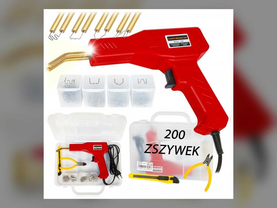 Nowa Zgrzewarka do Plastiku Spawarka Tworzyw Sztucznych Naprawa Plastiku Auto 200 Zszywek Szczypce Nóż