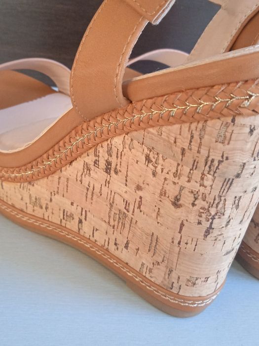 DeeZee Nowe KORKOWE Koturny Espadryle 39 Buty Kamel Karmelowe
