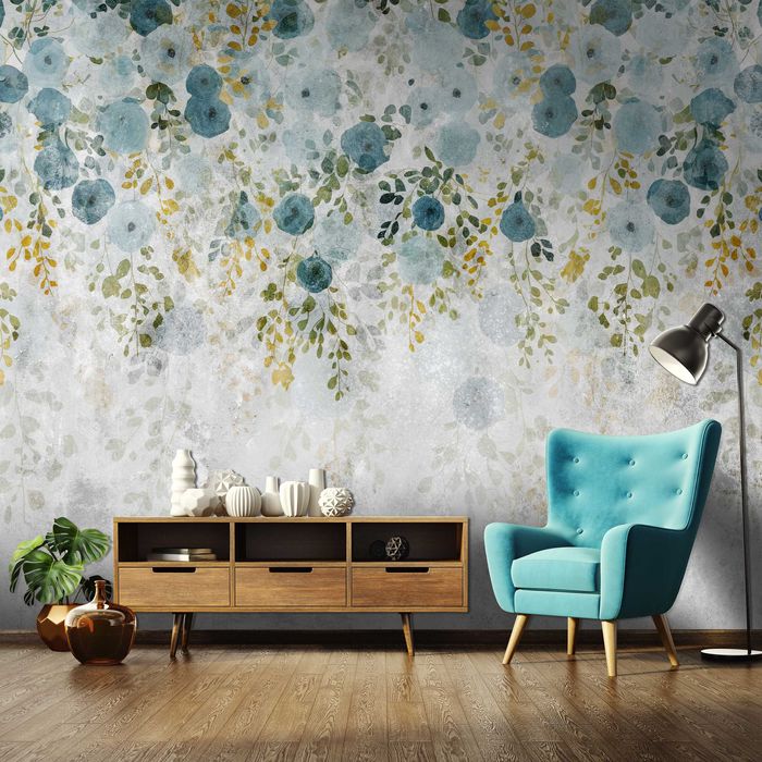 Fototapeta Kwiaty Szarości Niebieski Błękit 3D Twój Rozmiar + KLEJ