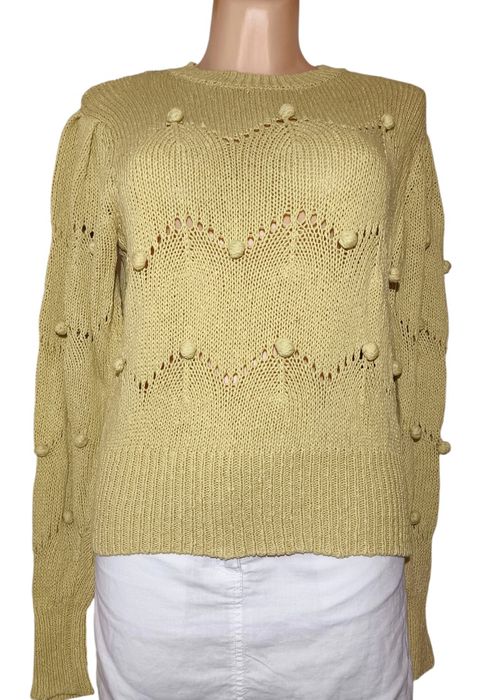 Musztardowy ciepły Sweter oversize pompony S (36) Lindex