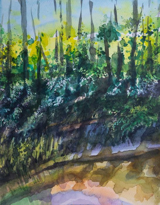 Akwarela zatytułowana "Las"