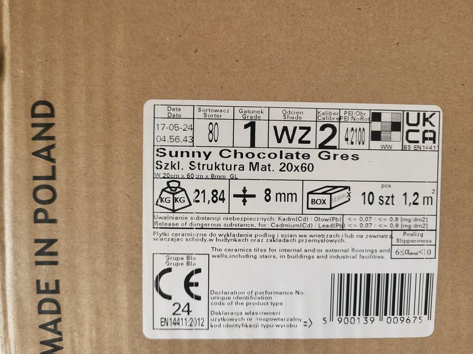 Sprzedam płytki Sunny Chocolate Gres Szkl. 
F
21,84 KG KG
8