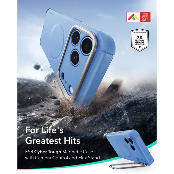 Etui pancerne ze stojakiem ESR Cyber Tough Kickstand MagSafe iPhone 17 PRO / 18 PRO - Jasnoniebieski