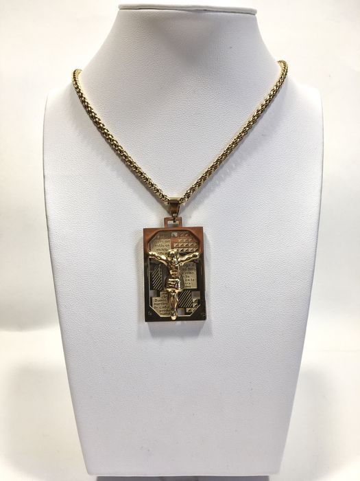 Złoty męski łańcuszek z zawieszką w 3D•pozłacany ogniowo próba 585 14K