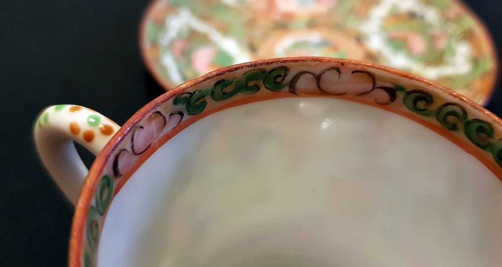 Conjunto chávena e prato de café louça Mandarim China
