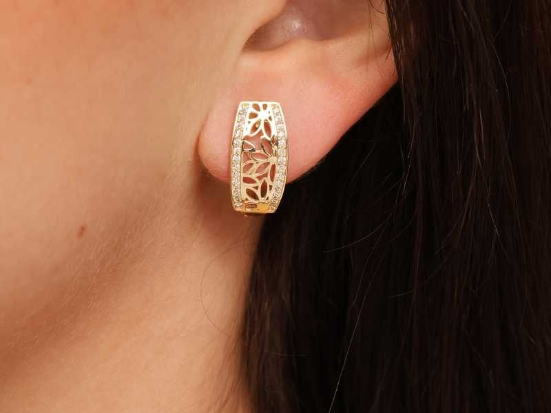 Złote ażurowe kolczyki z cyrkoniami pr585