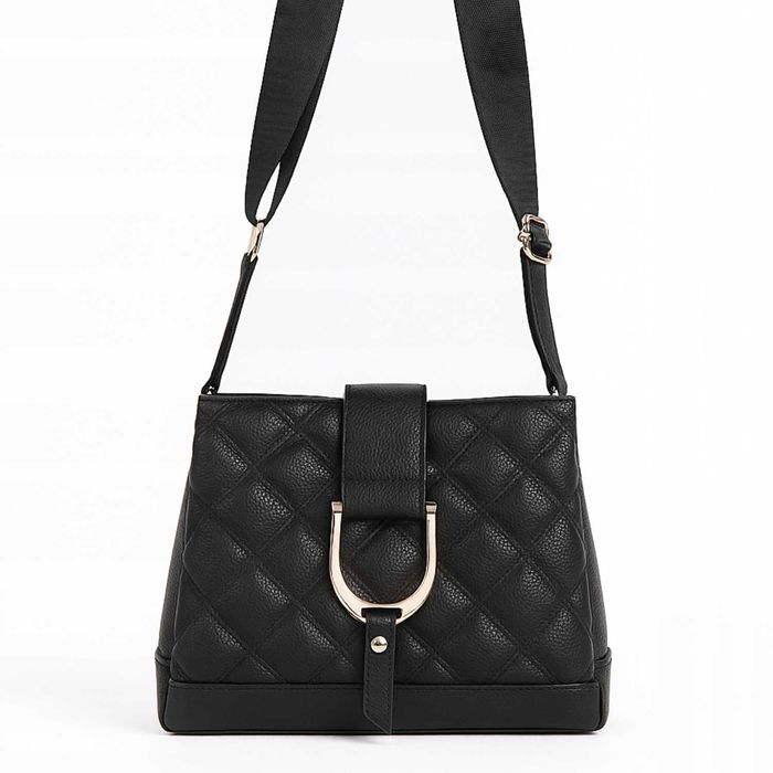 Torebka Damska Listonoszka Na Ramię Czarna Pikowana Elegancka Miejska