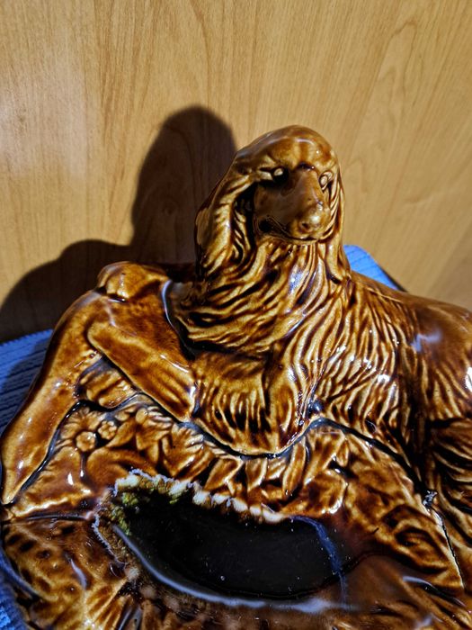 Пепельница,  Майолика, большая, Фигурка,  Собака, Глина, Керамика