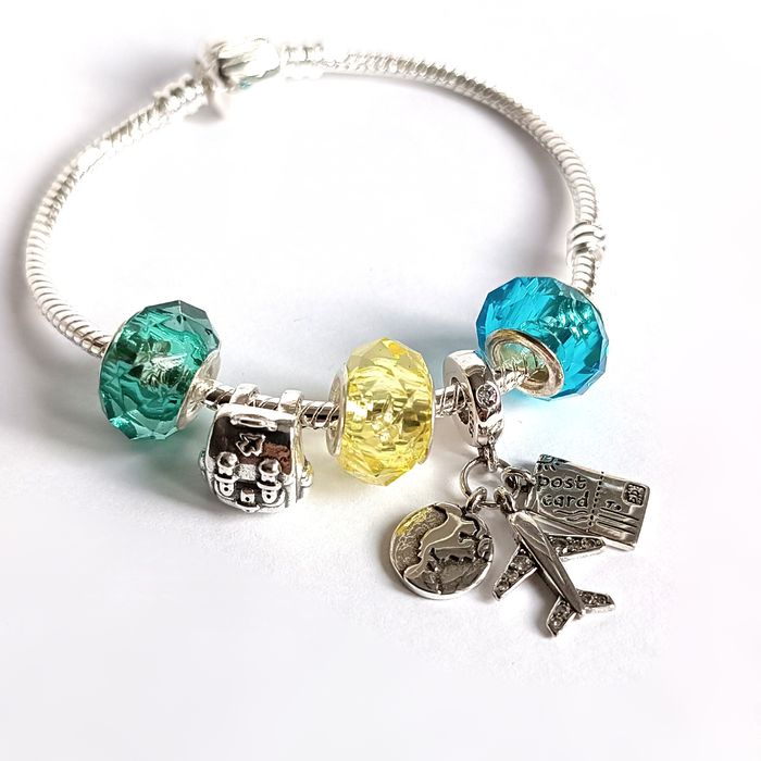 Bransoletka charms Podróże plecak samolot pocztówka ziemia