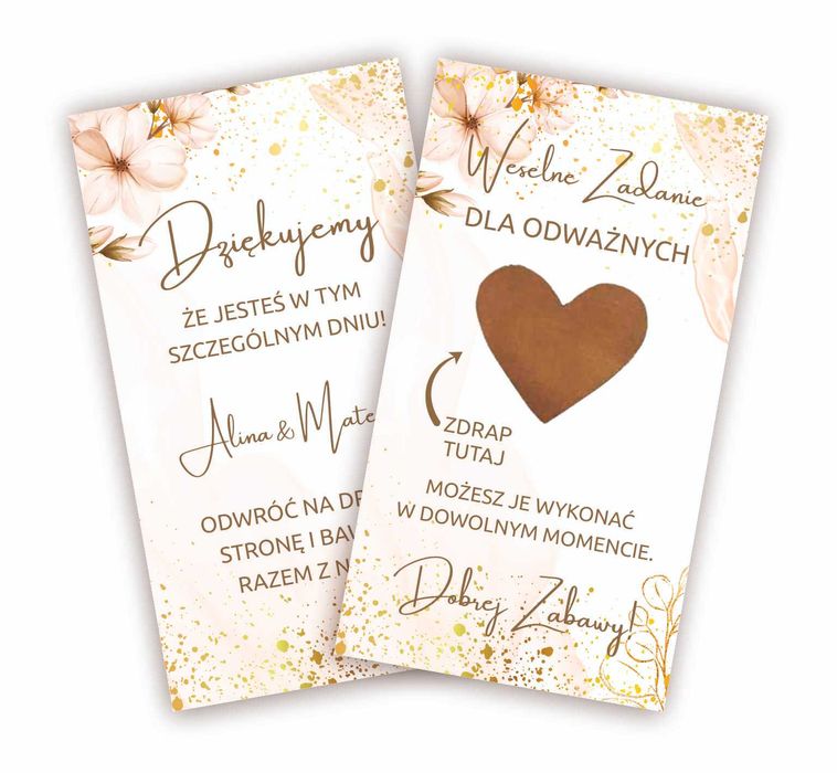 ZDRAPKI WESELNE 50 SZT. Podziękowania dla gości - Pudrowy róż Kremowe