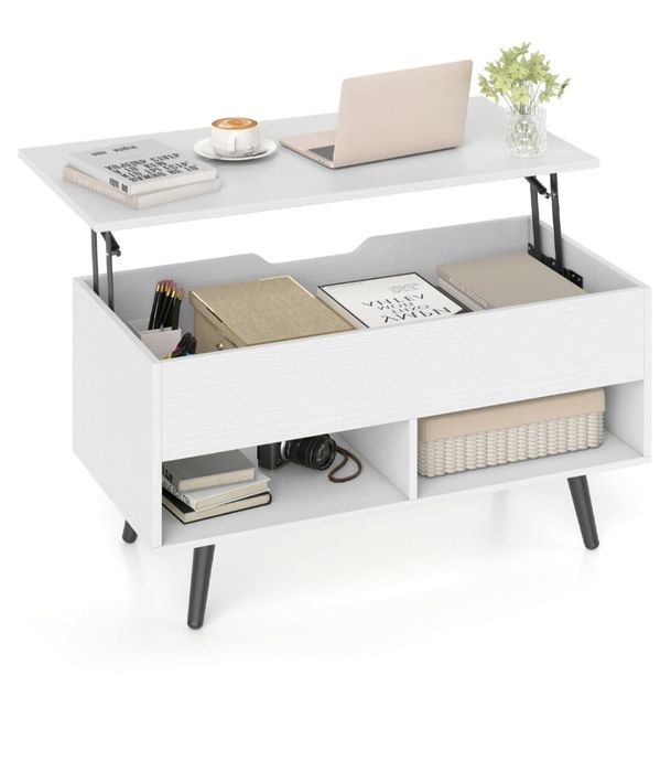 Podnoszony stolik kawowy, z ukrytym schowkiem i otwartymi półkami