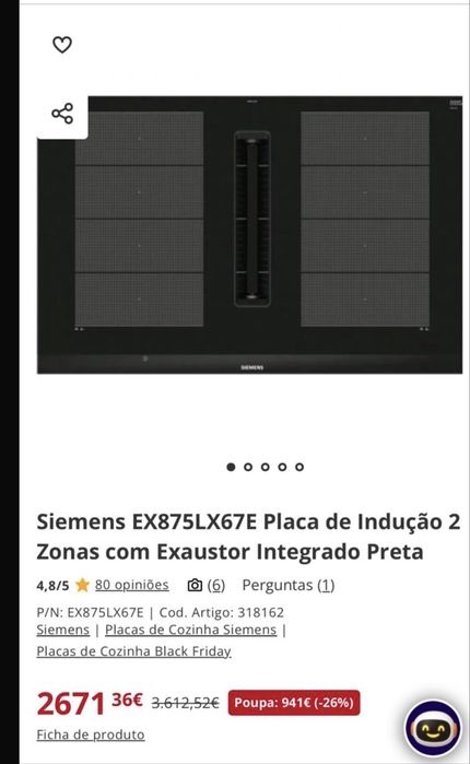 Placa de Indução Siemens com Exaustor   EX875LX67E Nova)