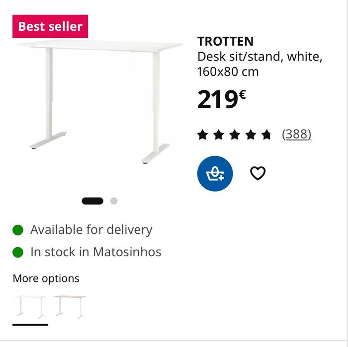 IKEA TROTTEN sit/stand desk 160*80 cm (white)