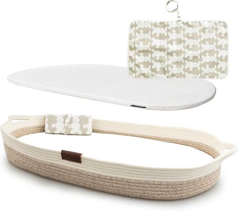 Cesto troca fraldas Yunioo Baby changing com colchão - Branco Bege