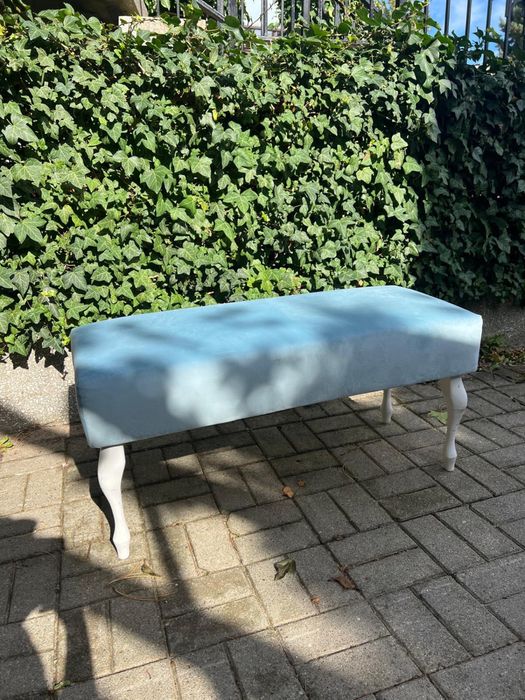 Ławka tapicerowana w stylu retro/vintage – 100 cm – błękitna