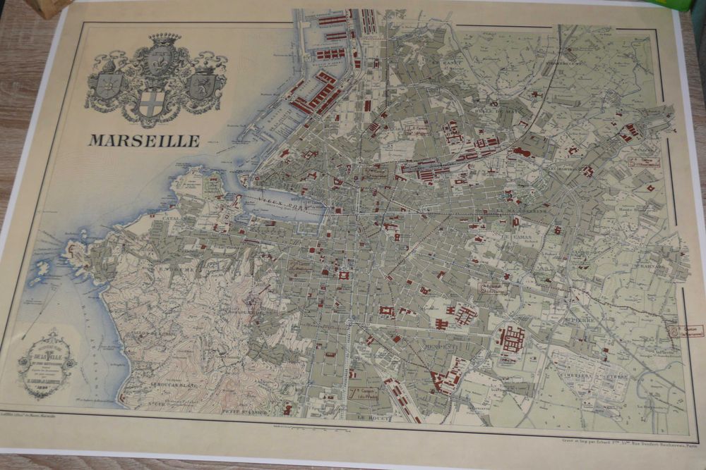 Reprodução impressa de Mapa de Marselha - França 1894