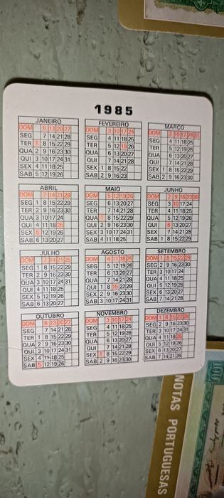 Coleção de 11 calendários de bolso notas portuguesas antigas 1985