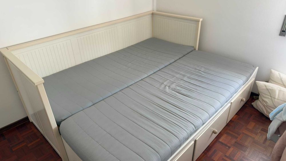 Cama HEMNES indiv/dupla c/3 gav/2 colchões, branco/Ågotnes firme, 80x200 cm