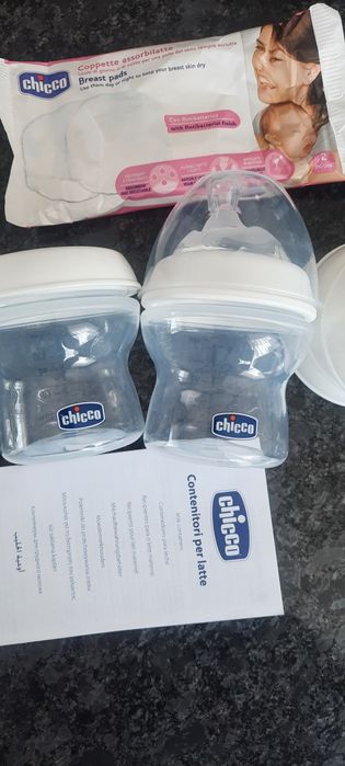 CHICCO pojemniki na mleko 4 x 150 ml + smoczek z nakrętką