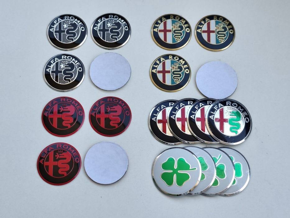 4 Emblemas Jante Alfa Romeo 50mm 56mm Autocolantes Centro Roda Preto Vermelho Clássico Giulia Giulietta Novo
