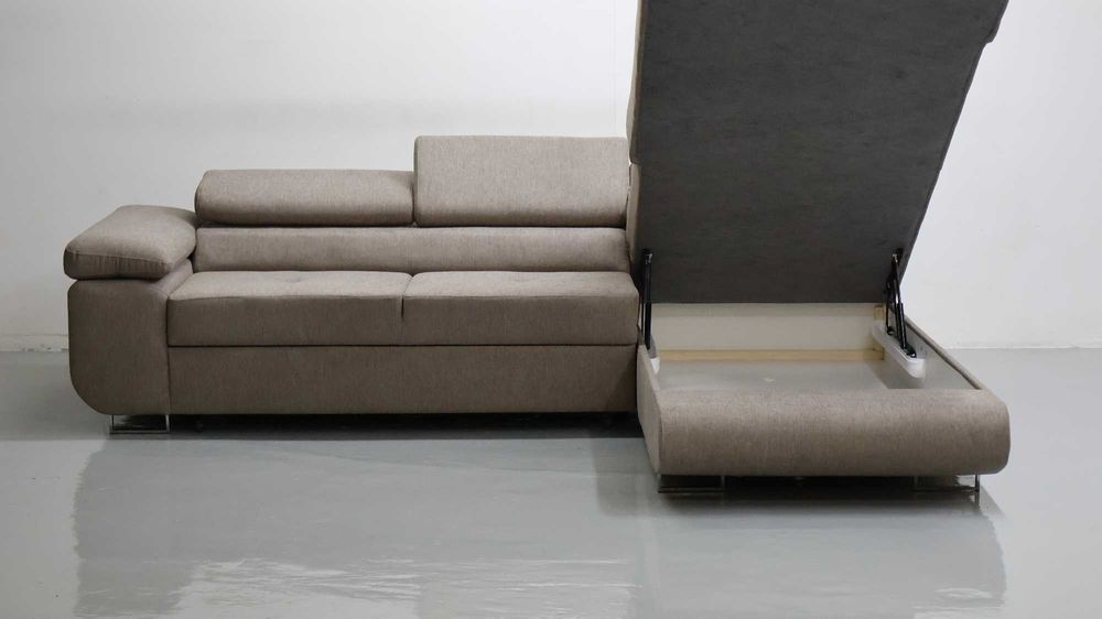 ZW DESIGN NOWOCZESNY NAROŻNIK funkcja spania pojemnik zagłówki V16