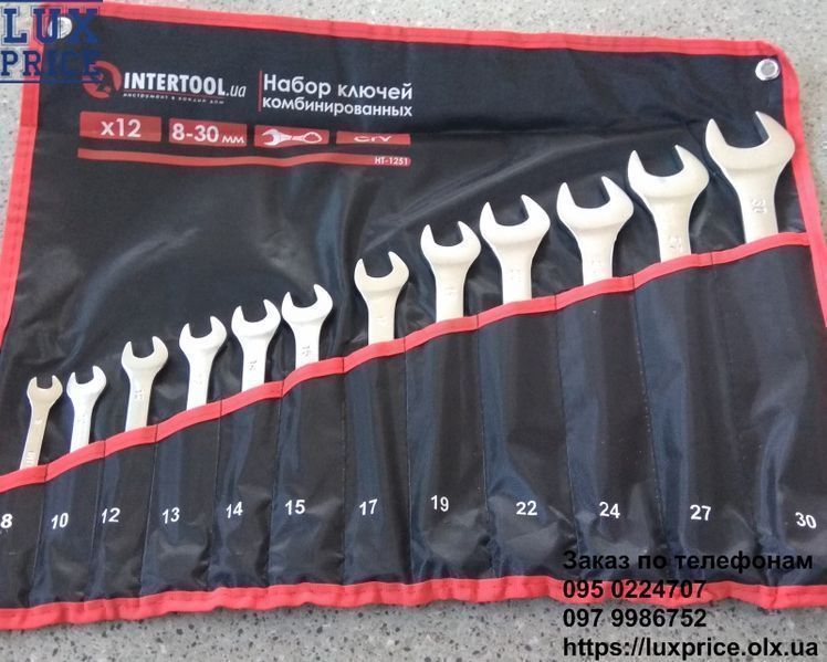 Набор ключей комбинированных гаечных 12ед., 8-30мм INTERTOOL HT-1251