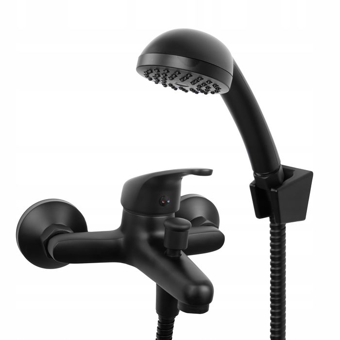 Bateria Wannowa Prysznicowa Ścienna Kran Do Wanny Wąż Czarny Loft