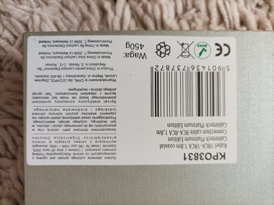 Sprzedam kabel przewód platynowy digital 1,8 m HI-FI