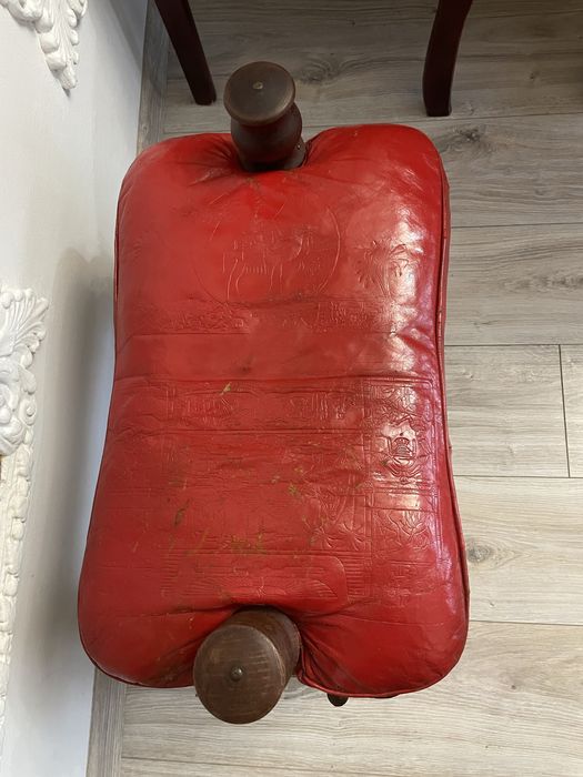 Taboret siedzisko drewno, skóra naturalna