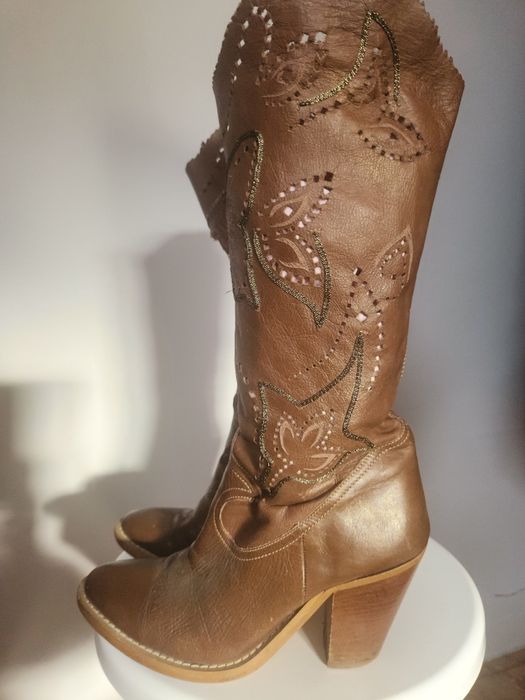 Botki kowbojki firmowe całe ze skóry naturalnej roz 36 NEXT zdobione