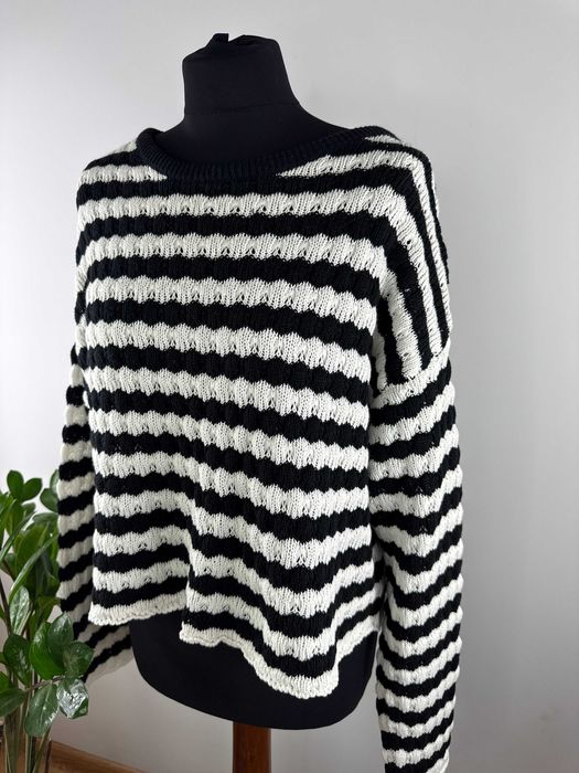 Czarny biały dwukolorowy bawełniany sweter w paski Rainbow 40/42