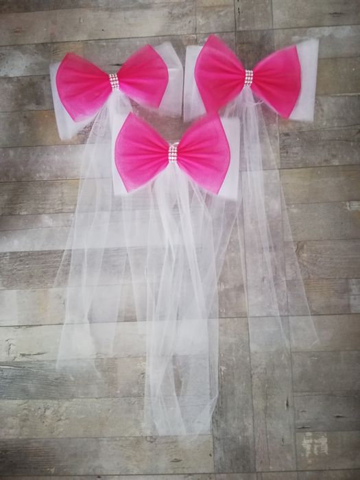 Tiulowe kokardy dekoracyjne na ślub i wesele, różne kolory i wielkości