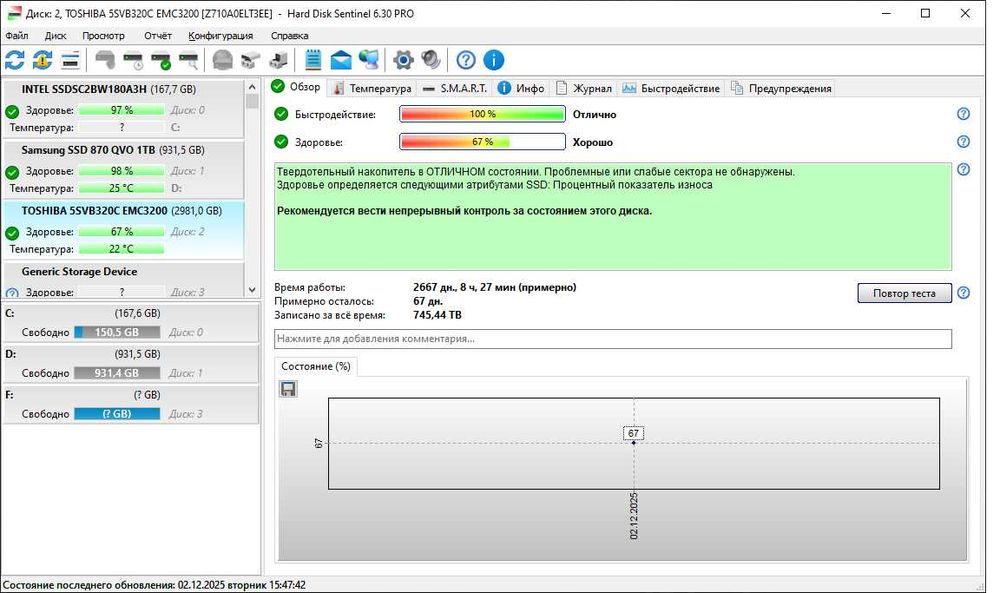 SSD 2.5" 3.84 TB 12G Toshiba PX05SRBЗ84 SAS (Б/B)