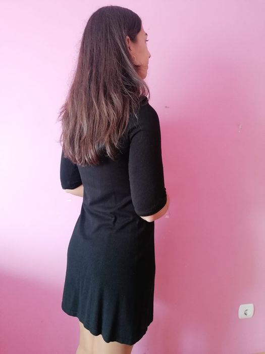 Vestido preto curto e justo de meia manga - Just Urban