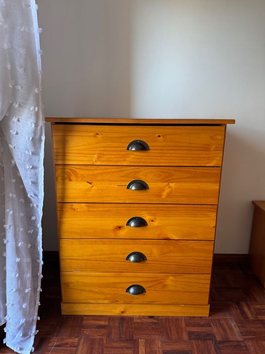 Cómoda madeira maciça 5 gavetas 48x76x94cm