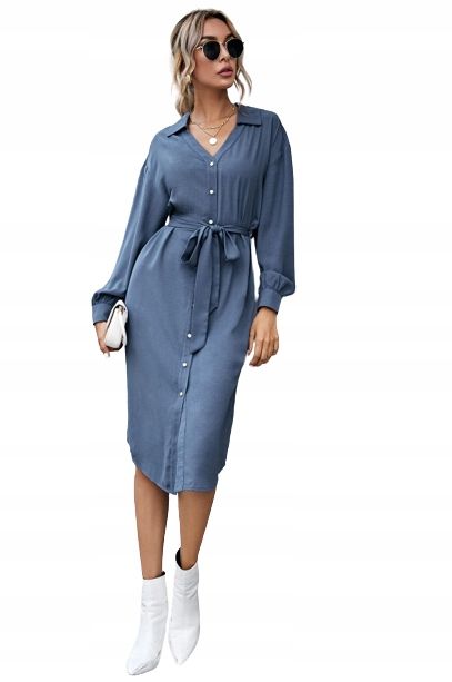 Shein sukienka elegancka koszulowa na guziki szara 34 v3b