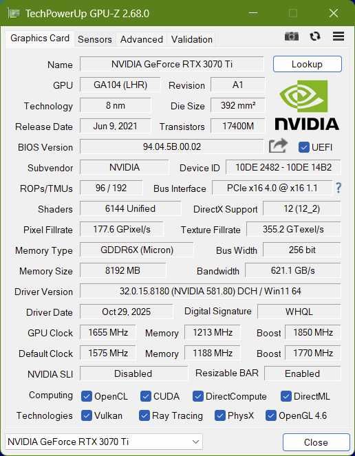 Відеокарта Nvidia GeForce RTX 3070 Ti 8Gb Founders Edition
