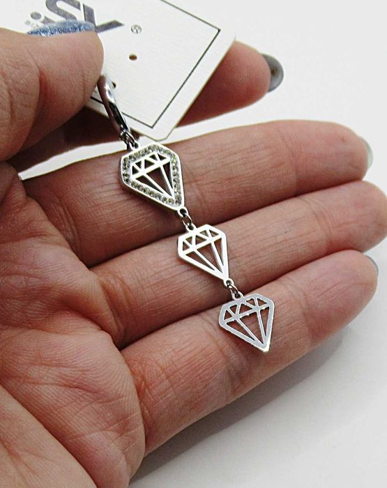 Damskie kolczyki stal chirurgiczna srebrne diamenty cyrkonie koła H617