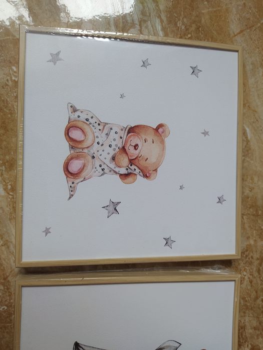 3 obrazki do pokoju dziecka misie 20 x20
