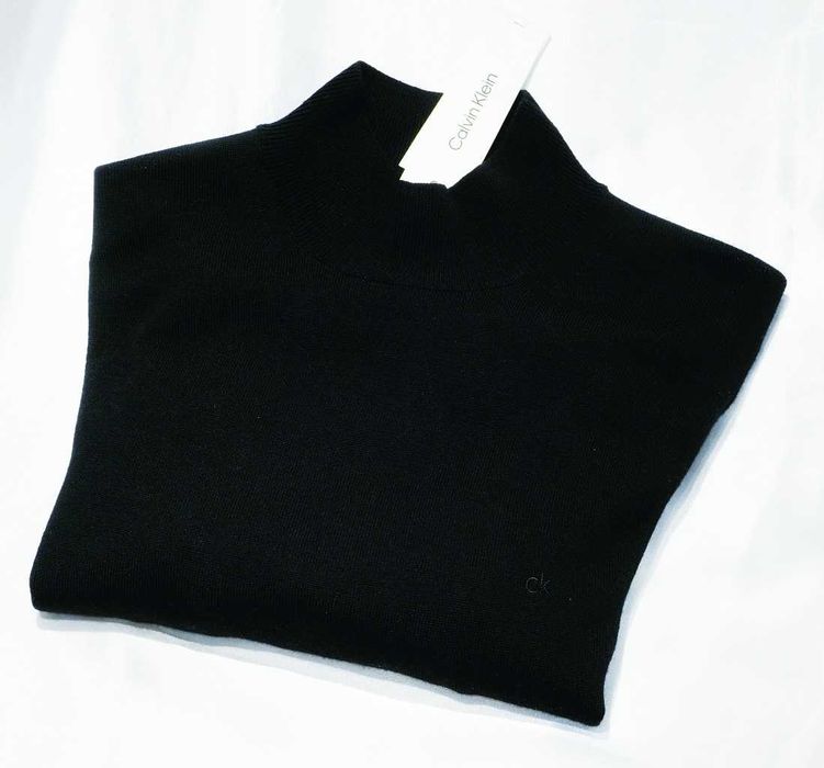 CALVIN KLEIN sweter półgolf L 100% merino czarny lacoste dolce gabbana