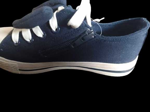 Trampki granatowe sznurowane z kokardą dla dziewczynki r.35 (98)