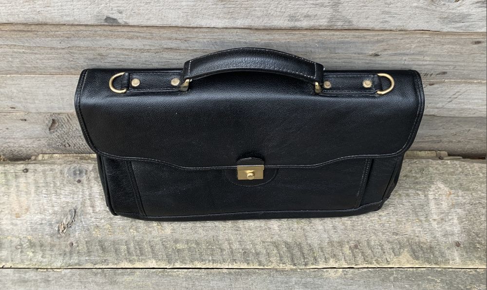 Кожаный Портфель Черный Мужская Сумка для Бумаг Кожа Мессенджер Плечо