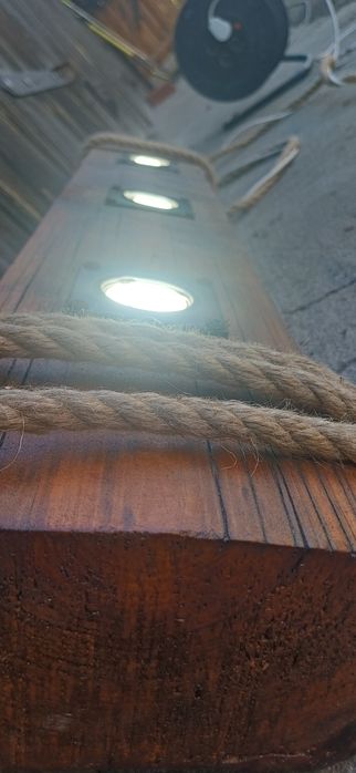 Lampy altanowe drewniane LED wiszące na linach retro/vintage/oldschool