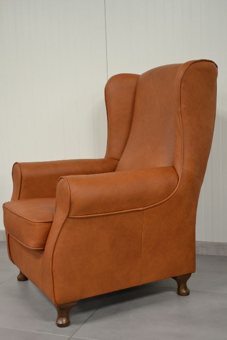 Fotel Uszak Uszatek kominkowy naturalna skóra styl klasyczny PRODUCENT