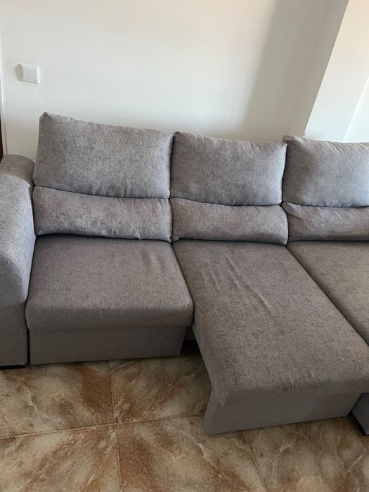 Sofá Chaise Lounge com 3 lugares movíveis cinzento óptimo estado