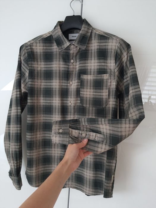 Nowa męska koszula w kratkę S Cropp casual beżowo zielona
